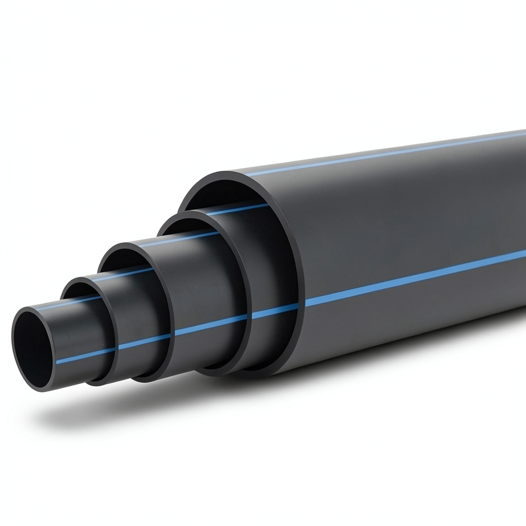 HDPE Polyethylene Pipe PN 3.2 Bar PE 80 OD 560 mm SDR 41 Black with Blue Stripes