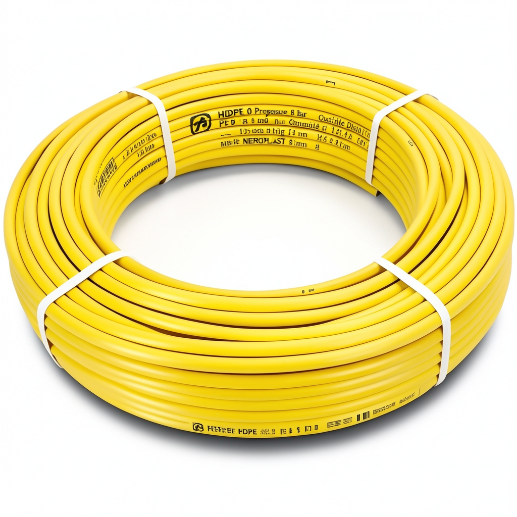 أنابيب HDPE PE 80 ضغط 8 بار قطر خارجي 125 مم سمك 7.4 مم لون أصفر | نيبروبلاست