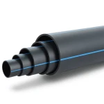 مواسير HDPE ضغط 5 بار PE 80 قطر خارجي 400 مم SDR 26 أسود مع خط أزرق