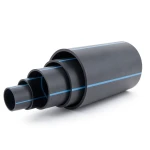 مواسير HDPE بولي ايثيلين ضغط اسمي 5 بار PE 80 قطر خارجي 500 مم SDR 26 اسود مع خطوط زرقاء