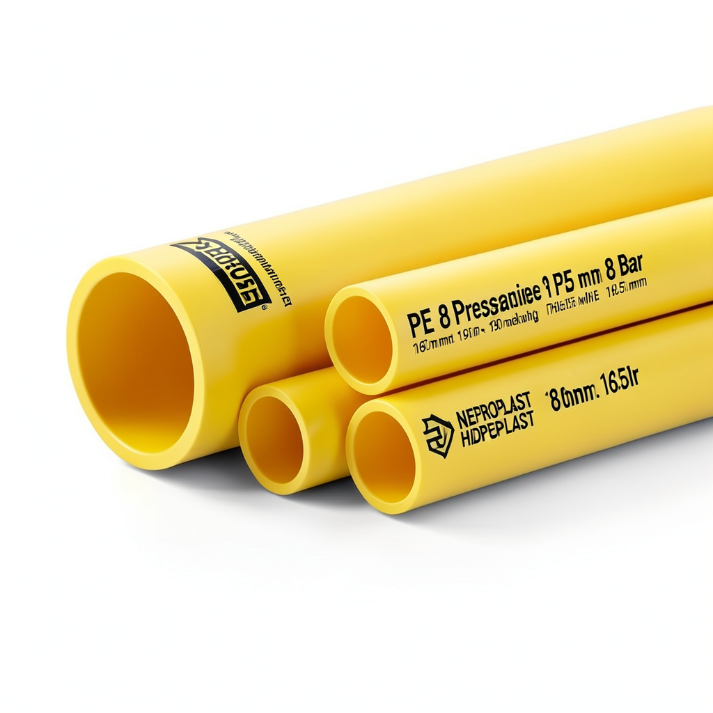 مواسير HDPE PE 80 ضغط 8 بار قطر 160 مم سمك 9.5 مم لون أصفر | نيبروبلاست