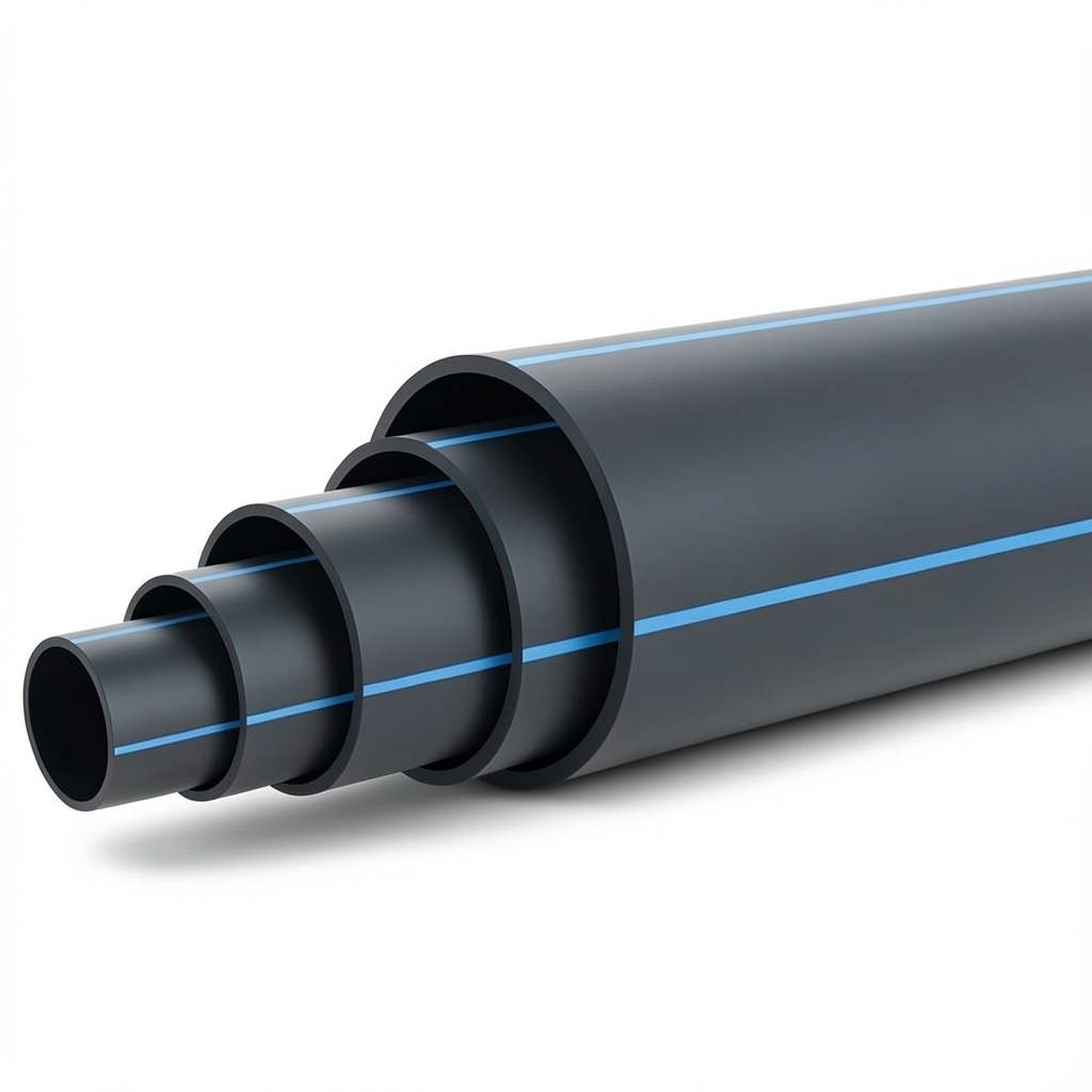 HDPE Polyethylene Pipe Nominal Pressure 5 Bar PE 80 OD 500 mm SDR 26 Black with Blue Stripes