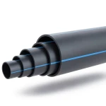 مواسير HDPE ضغط 6 بار PE 100 قطر 200 مم SDR 26 أسود مع خط أزرق