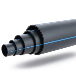 HDPE Pipe Pressure 6 Bar PE 100 Size 200 mm SDR 26 Black with Blue Stripes