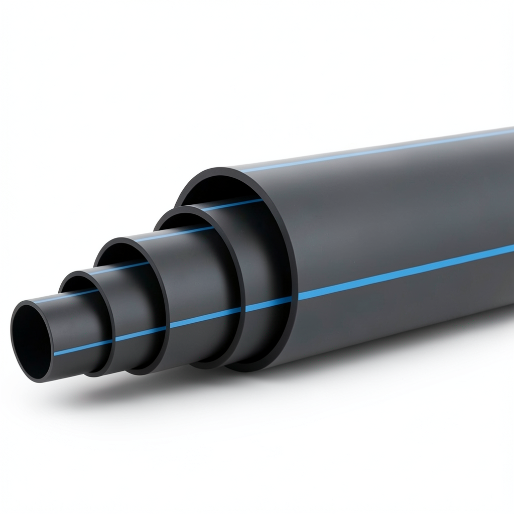 مواسير HDPE ضغط 5 بار PE 80 قطر خارجي 280 مم SDR 26 أسود مع خط أزرق