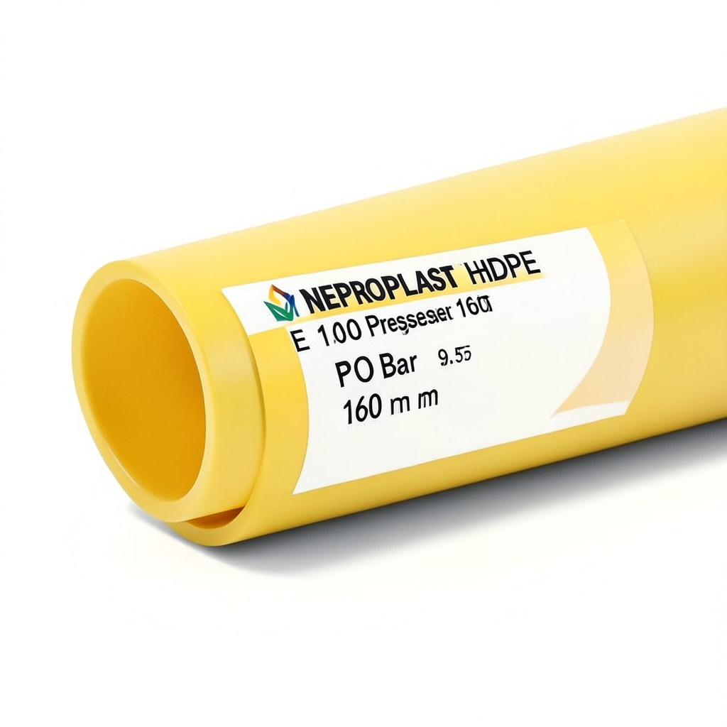 أنابيب HDPE نيبروبلاست PE 100 ضغط 10 بار قطر خارجي 160 مم سمك 9.5 مم لون أصفر | نيبروبلاست