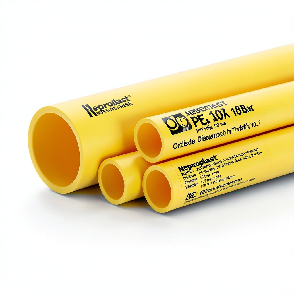 مواسير HDPE Neproplast PE 100 ضغط 10 بار قطر خارجي 180 مم سمك 10.7 مم لون أصفر | نيبروبلاست