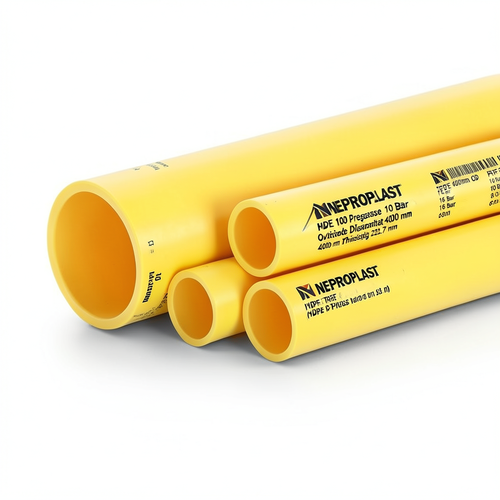 مواسير HDPE PE 100 ضغط 10 بار قطر خارجي 400 مم سمك 23.7 مم لون أصفر | نيبروبلاست