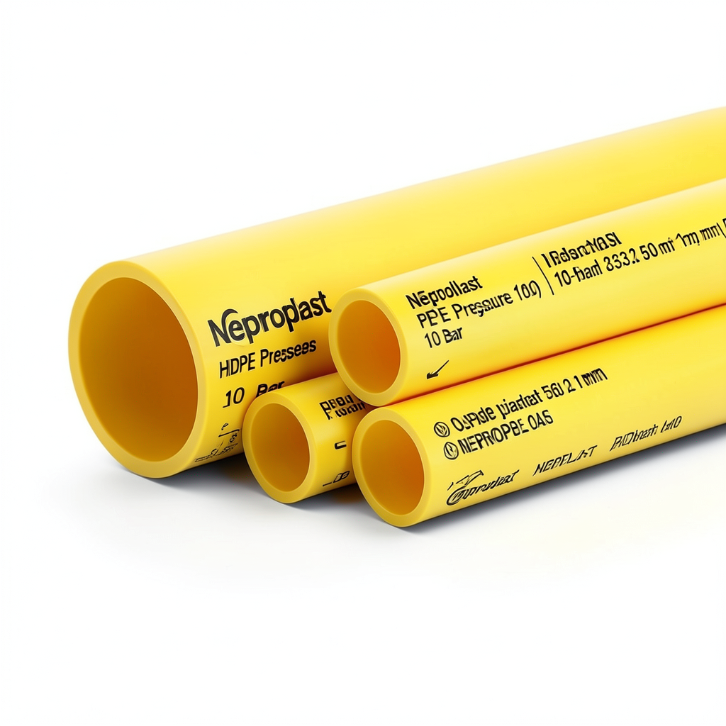 مواسير HDPE نيبروبلاست PE 100 ضغط 10 بار قطر خارجي 560 مم سمك 33.2 مم لون أصفر | نيبروبلاست