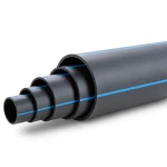 أنابيب بلاستيك HDPE ضغط اسمي 6 بار PE 100 قطر خارجي 355 مم SDR 26 أسود مع خطوط زرقاء