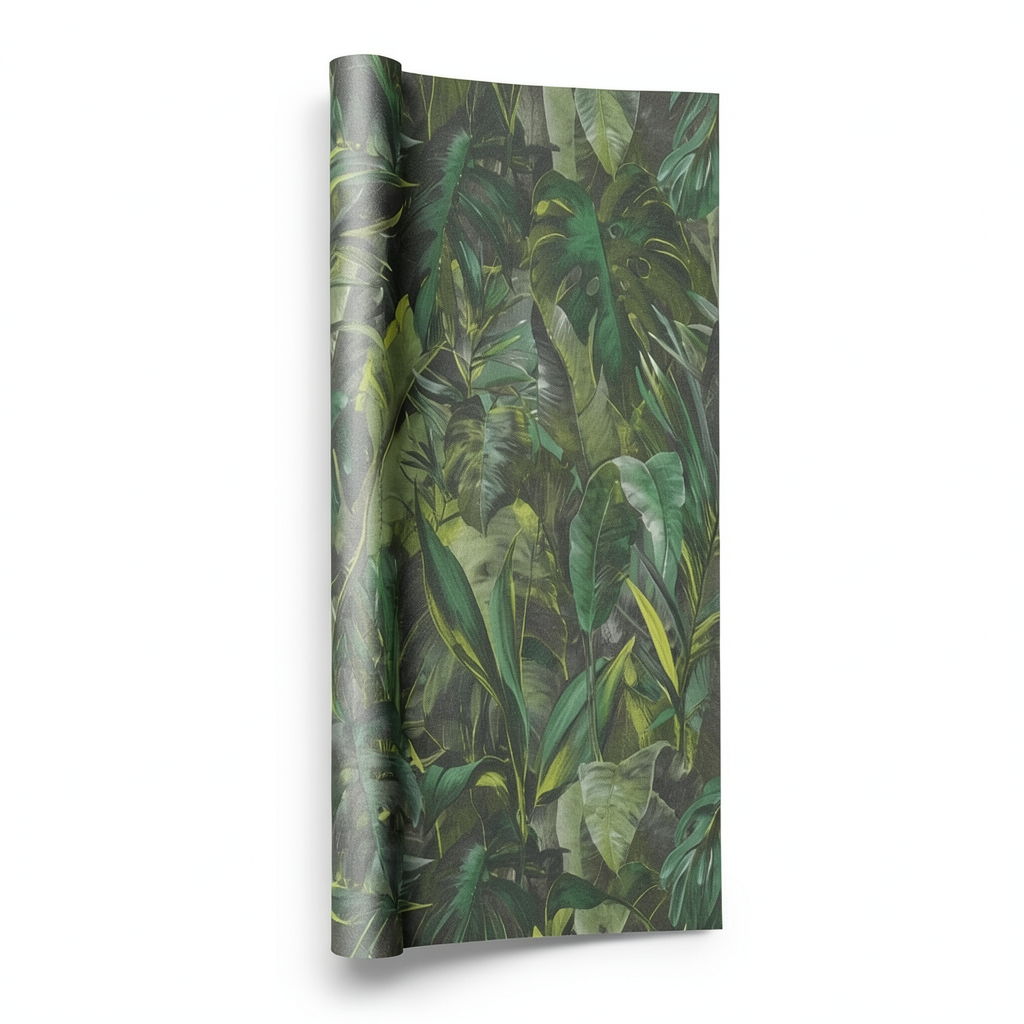 German Wall Covering Leaf-Patterned Wallpaper, Green Color, 10m x 0.53m
