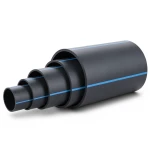 أنابيب بلاستيك HDPE ضغط اسمي 6 بار PE 100 قطر خارجي 355 مم SDR 26 أسود مع خطوط زرقاء