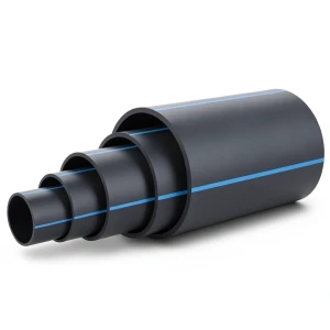 HDPE Plastic Pipe Nominal Pressure 6 Bar PE 100 OD 355 mm SDR 26 Black with Blue Stripes