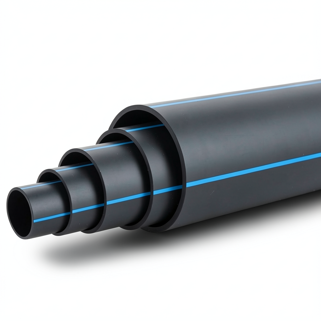 HDPE Pipe 4 Bar Pressure PE 100 Outer Diameter 630 mm SDR 41 Black with Blue Stripes