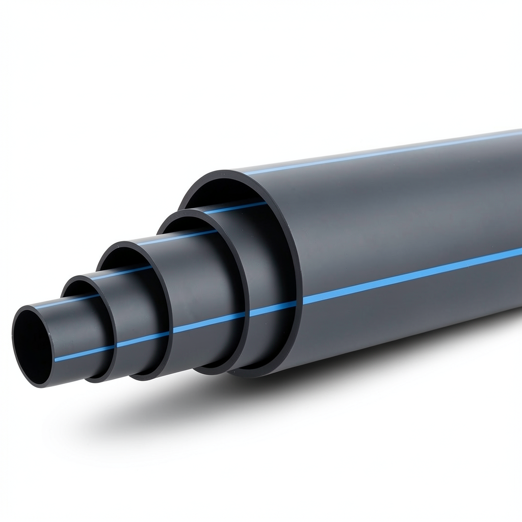 أنابيب HDPE ضغط اسمي 4 بار PE 100 قطر خارجي 355 مم SDR 41 أسود مع خطوط زرقاء