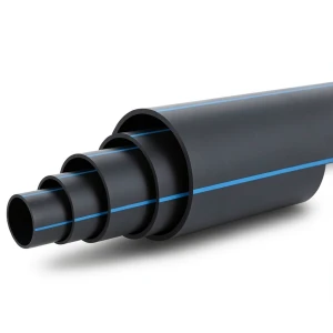 HDPE Plastic Pipe PN 4 Bar PE 100 Outside Diameter 400 mm SDR 41 Black with Blue Stripes