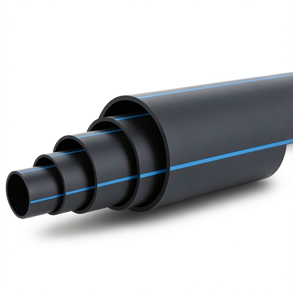مواسير بلاستيك HDPE ضغط 4 بار PE 100 قطر خارجي 400 مم SDR 41 أسود مع خط أزرق