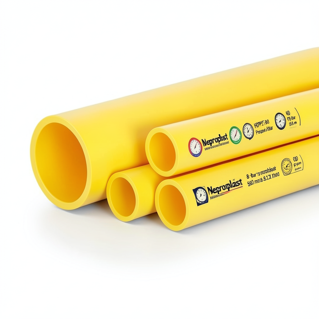 مواسير HDPE نيبروبلاست PE 80 ضغط 8 بار قطر خارجي 560 مم سمك 33.2 مم لون أصفر | نيبروبلاست