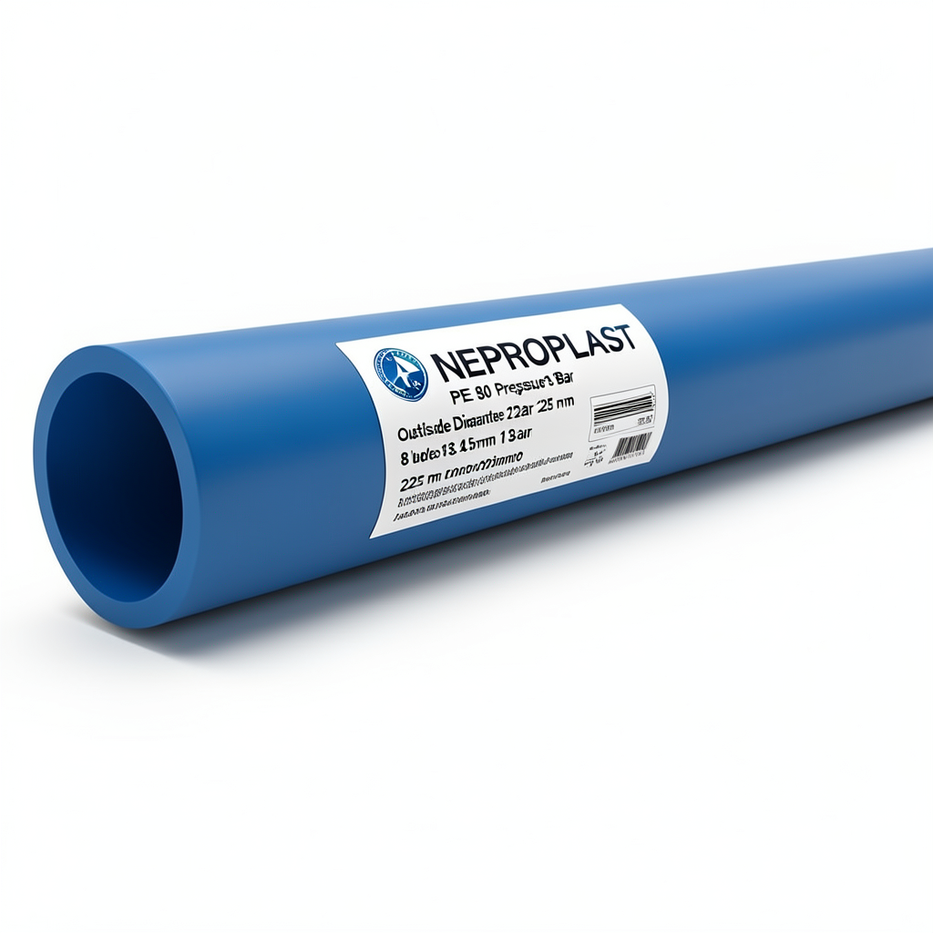 مواسير HDPE نيبروبلاست PE 80 ضغط 8 بار قطر خارجي 225 مم سمك 13.4 مم لون ازرق | نيبروبلاست