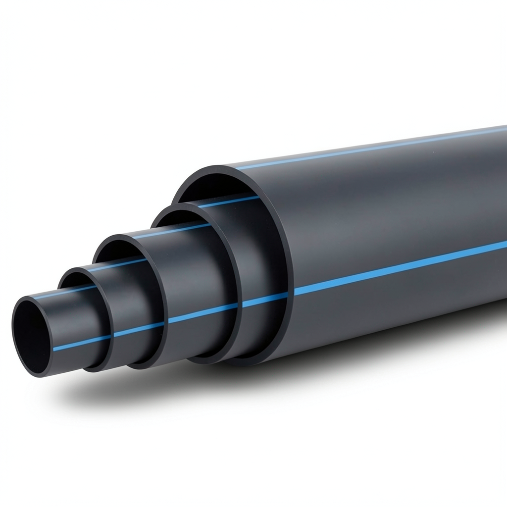 مواسير HDPE ضغط 10 بار [PE 100] قطر خارجي 450 مم SDR 17 لون أسود مع خط أزرق