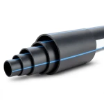 أنابيب بلاستيك HDPE ضغط 8 بار PE 80 قطر خارجي 280 مم SDR 17 أسود مع خطوط زرقاء