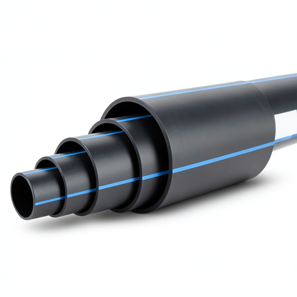 أنابيب بلاستيك HDPE ضغط 8 بار PE 80 قطر خارجي 280 مم SDR 17 أسود مع خطوط زرقاء