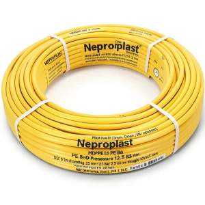 أنابيب HDPE نيبروبلاست PE 80 ضغط 12.5 بار قطر 25 مم سمك 2.3 مم لون أصفر | نيبروبلاست
