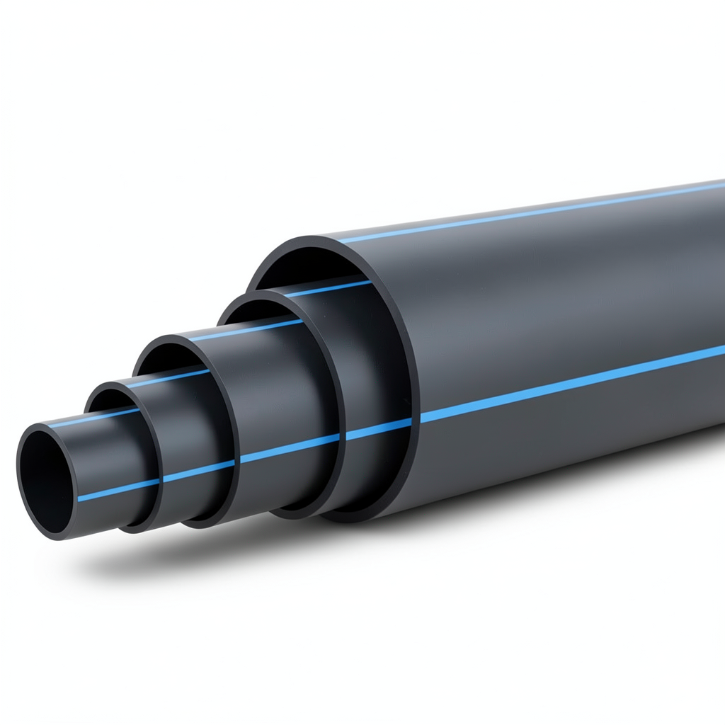 أنابيب HDPE ضغط 8 بار PE 80 قطر خارجي 225 مم SDR 17 أسود مع خط أزرق