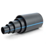 أنبوب بلاستيك HDPE ضغط اسمي 8 بار PE 80 قطر خارجي 250 مم SDR 17 أسود مع خطوط زرقاء