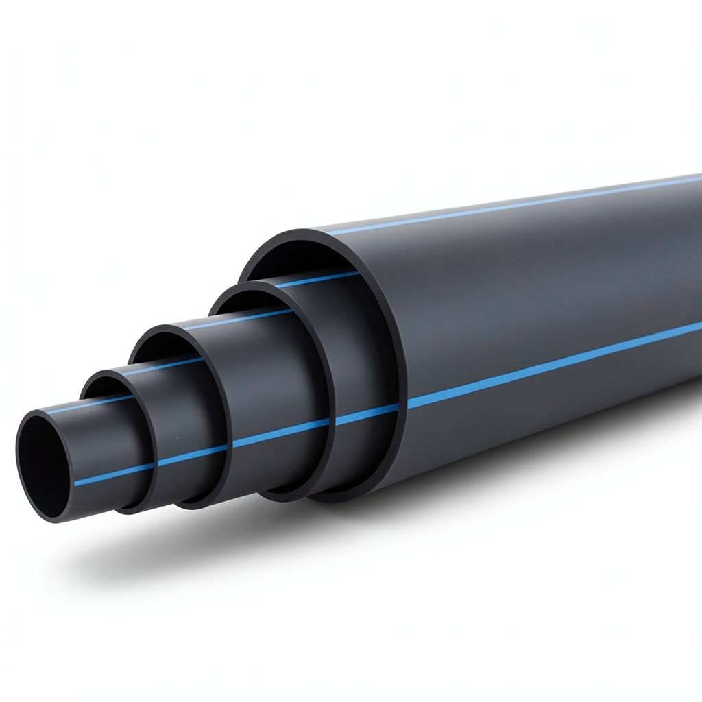 أنابيب بلاستيك HDPE ضغط 8 بار PE 80 قطر خارجي 355 مم SDR 17 أسود مع خطوط زرقاء