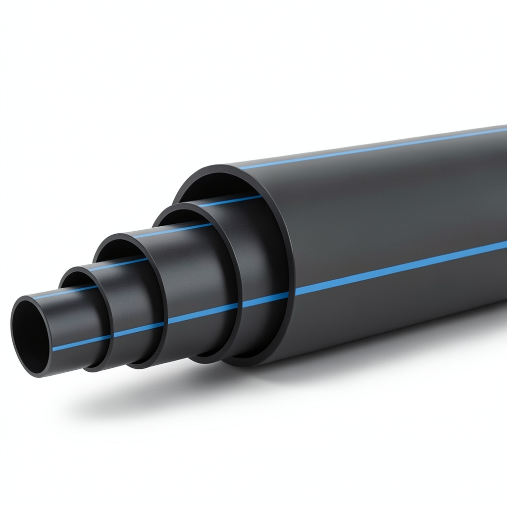 HDPE Plastic Pipe PN 8 Bar PE 80 OD 450 mm SDR 17 Black with Blue Stripes