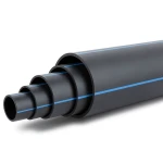 أنابيب HDPE ضغط 10 بار PE 80 قطر خارجي 225 مم SDR 13.6 أسود مع خطوط زرقاء