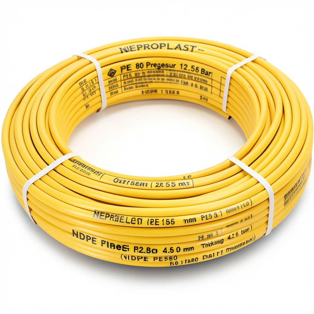 أنابيب HDPE PE 80 ضغط 12.5 بار قطر خارجي 50 مم سمك 4.6 مم لون أصفر | نيبروبلاست