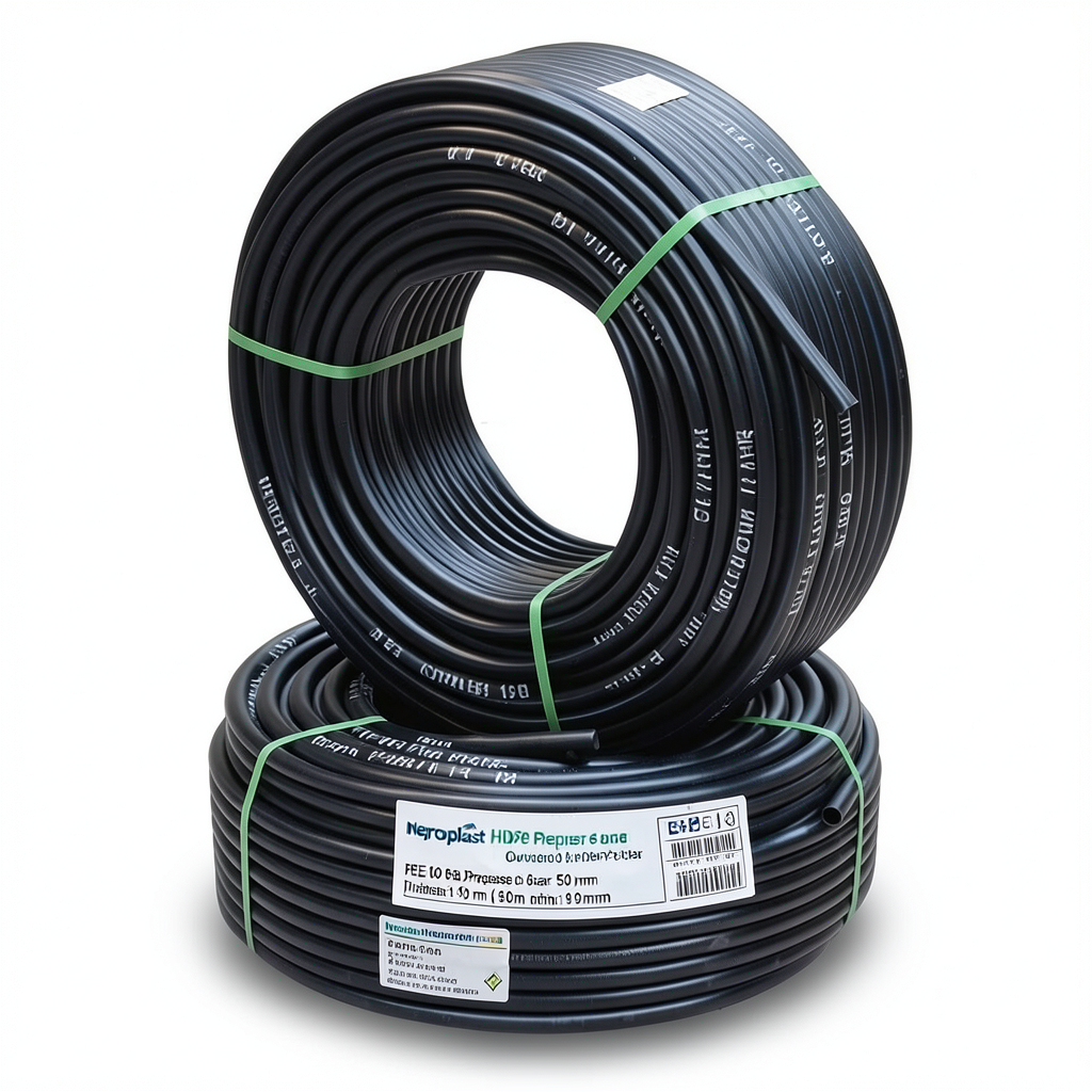 أنابيب HDPE نيبروبلاست PE 100 ضغط 6 بار قطر خارجي 50 مم سمك 1.9 مم لون اسود | نيبروبلاست