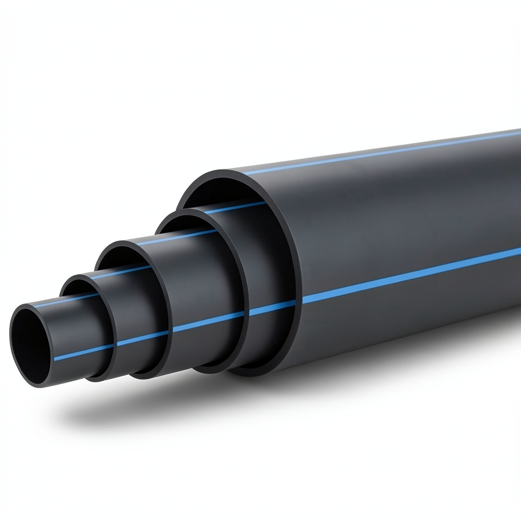 HDPE Polyethylene Pipe PN 8 Bar PE 80 Outside Diameter 630 mm SDR 17 Black with Blue Stripes