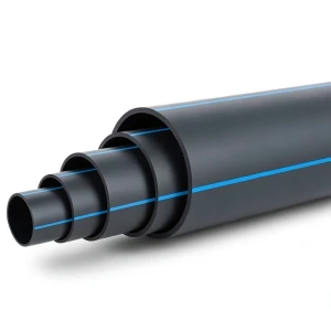 أنابيب HDPE ضغط 10 بار PE 80 قطر خارجي 250 مم SDR 13.6 لون أسود مع خط أزرق