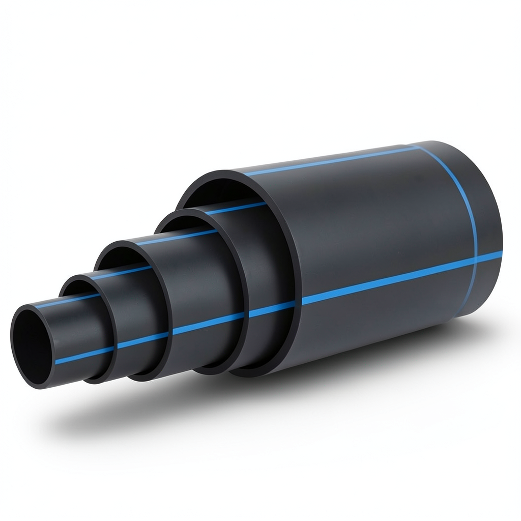 أنابيب بلاستيك HDPE ضغط 10 بار PE 80 قطر خارجي 450 مم SDR 13.6 أسود مع خط أزرق
