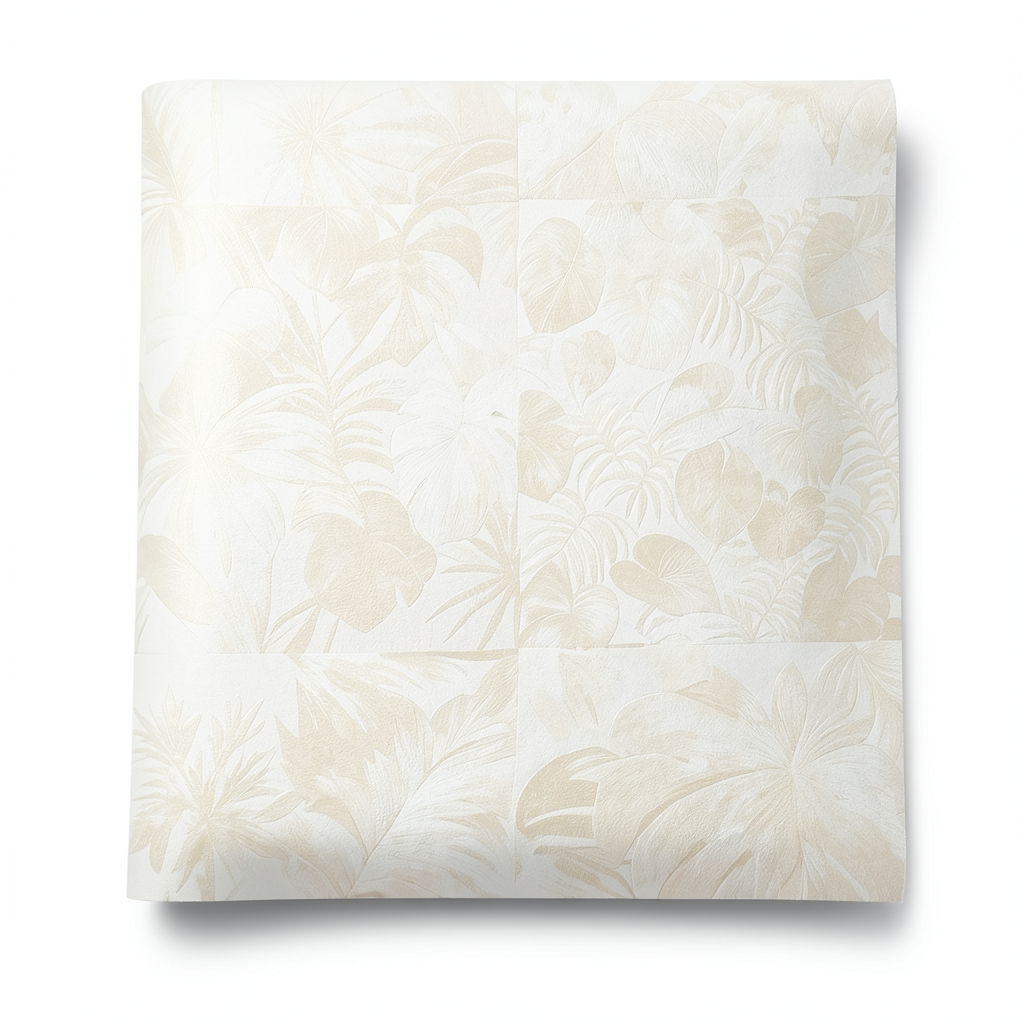 Italian Wallpaper Leaf-Patterned Design 10m x 1.06m, Cream Color