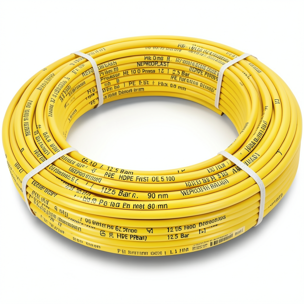 أنابيب HDPE PE 100 ضغط 12.5 بار قطر خارجي 90 مم سمك 6.7 مم لون أصفر | نيبروبلاست