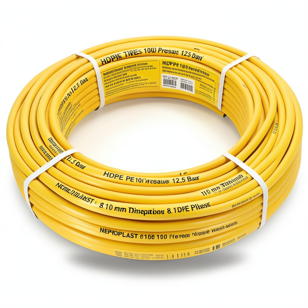 أنابيب HDPE PE 100 ضغط 12.5 بار قطر 110 مم سمك 8.1 مم لون أصفر | نيبروبلاست