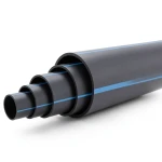أنابيب HDPE ضغط 16 بار PE 100 قطر خارجي 225 مم SDR 11 أسود مع خط أزرق