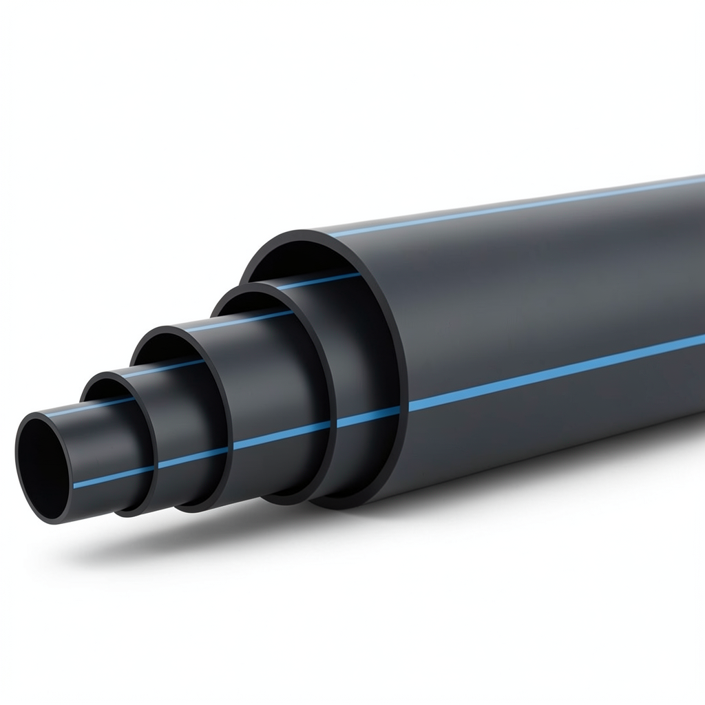 HDPE Plastic Pipe Nominal Pressure 12.5 Bar PE 80 OD 400 mm SDR 11 Black with Blue Stripes