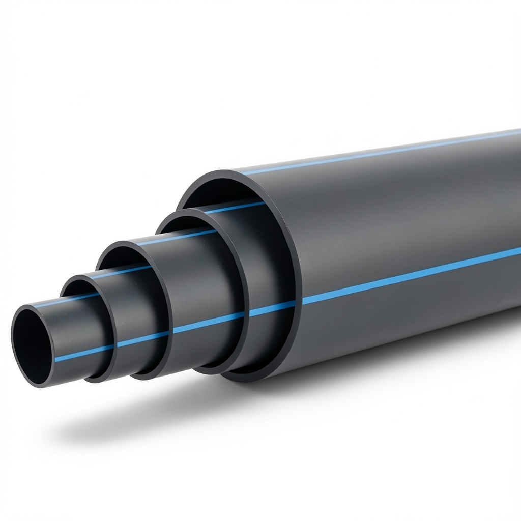 HDPE Pipe 12.5 Bar Pressure PE 100 Outer Diameter 315 mm SDR 13.6 Black with Blue Stripes