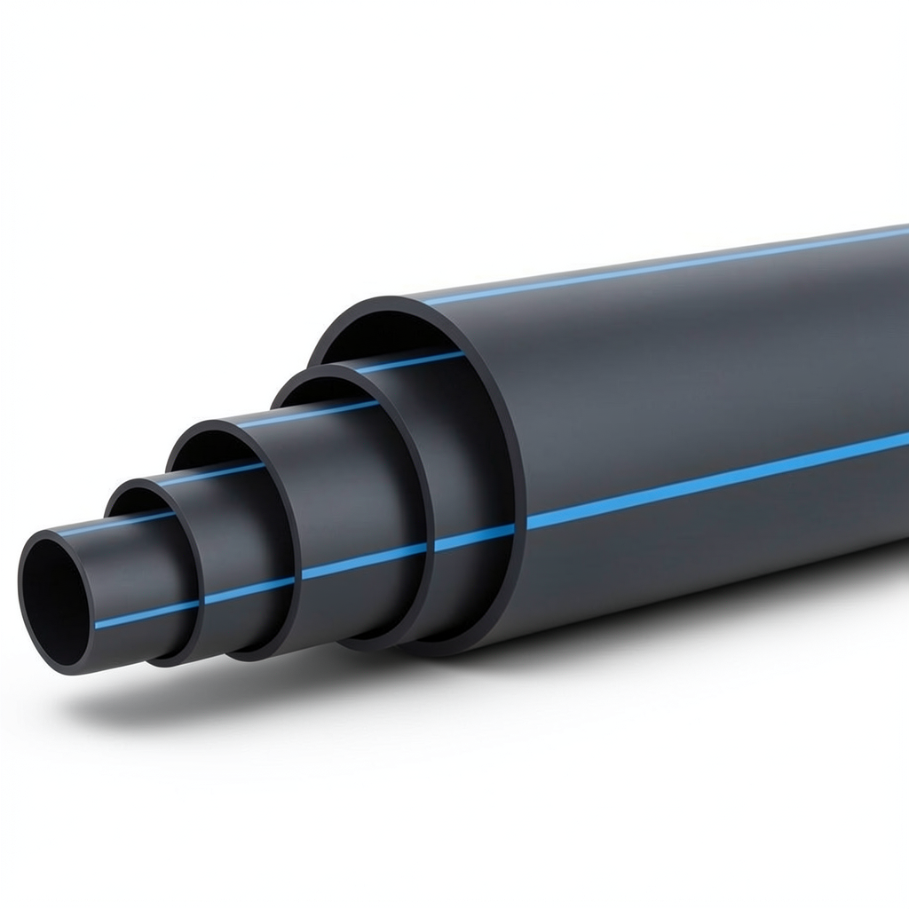 أنابيب HDPE ضغط 12.5 بار PE 100 قطر خارجي 355 مم SDR 13.6 أسود مع خط أزرق