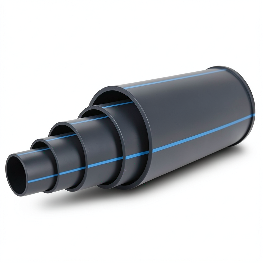 مواسير بلاستيك HDPE ضغط 12.5 بار PE 100 قطر خارجي 500 مم SDR 13.6 أسود مع خط أزرق