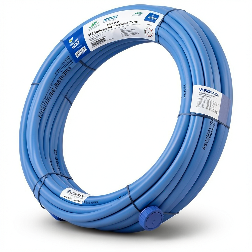 أنابيب HDPE PE 100 ضغط 6 بار قطر خارجي 75 مم سمك 2.8 مم لون أزرق | نيبروبلاست