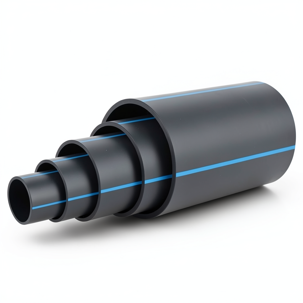 HDPE Plastic Pipe Nominal Pressure 16 Bar PE 100 OD 355 mm SDR 11 Black with Blue Stripes