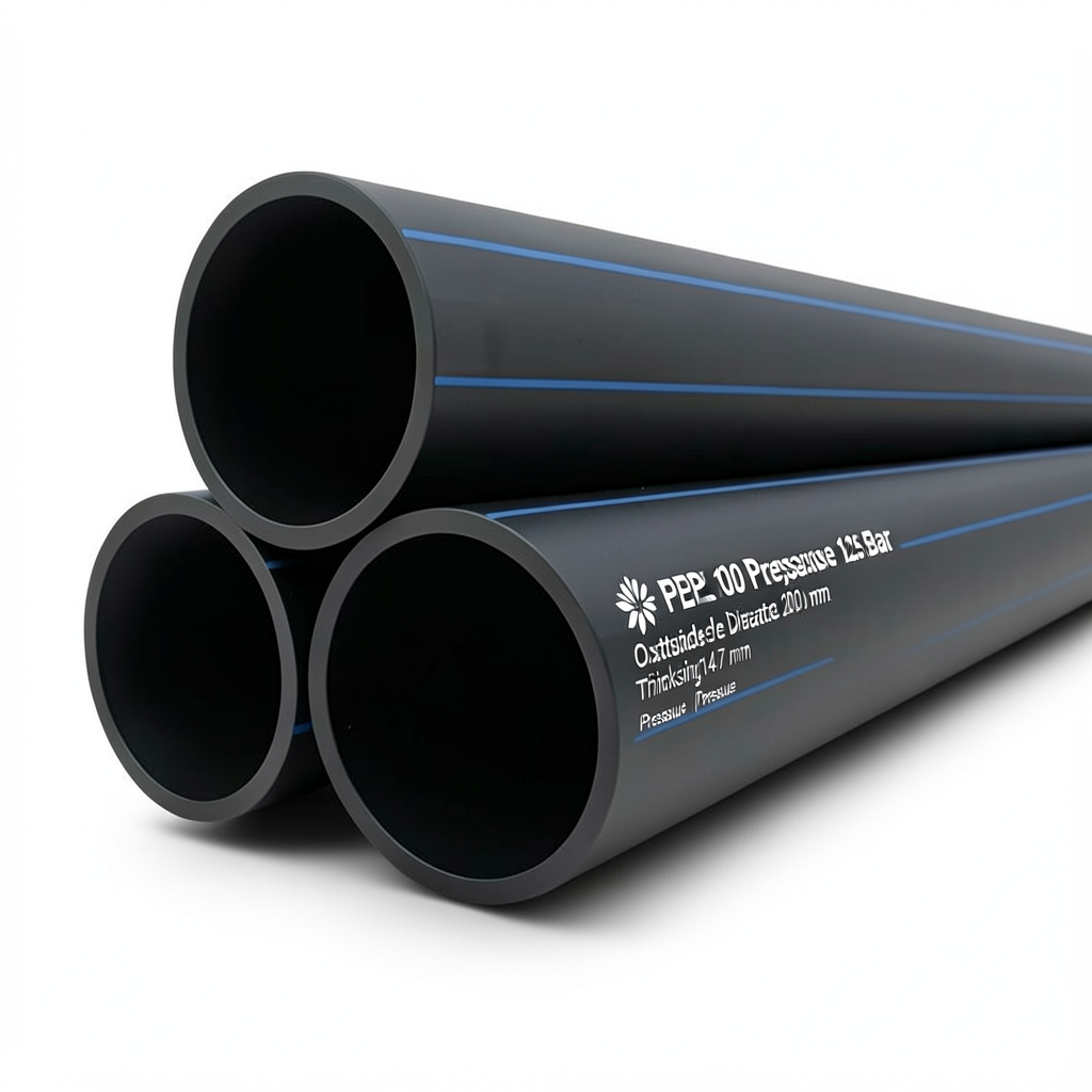 مواسير HDPE PE 100 ضغط 12.5 بار قطر خارجي 200 مم سمك 14.7 مم لون أسود | نيبروبلاست