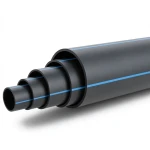 أنابيب بلاستيك HDPE ضغط 16 بار PE 80، قطر خارجي 280 مم SDR 9 أسود مع خطوط زرقاء