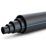 أنابيب HDPE ضغط 20 بار PE 100 قطر خارجي 200 مم SDR 9 أسود مع خط أزرق